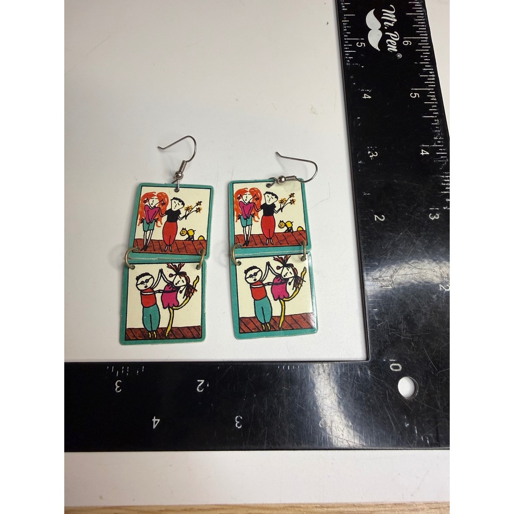 Boom Boom Wiz 1987 Delilah Darling Storybook Art Drop Earrings Whimsical Novelty